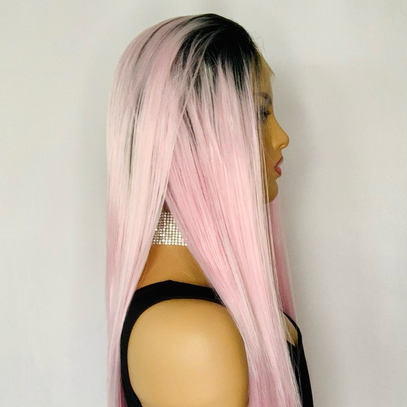28” Ombre Bubble Gum Pink 13x2.5 Lace Front Synthetic Wig - Picture 3 of 10